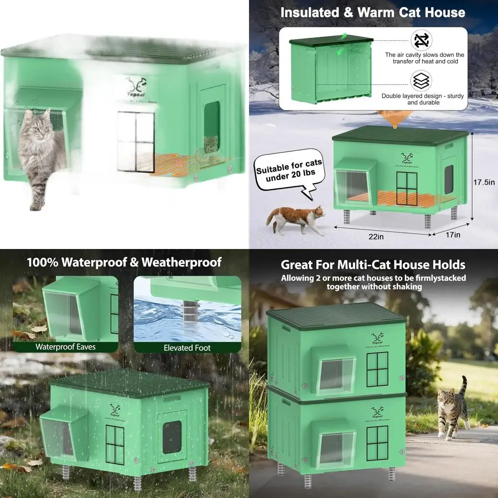 

Durable Outdoor Heated Cat Shelter - Waterproof, Insulated for Winter, with Escape Hatch, 22x17x17.5
