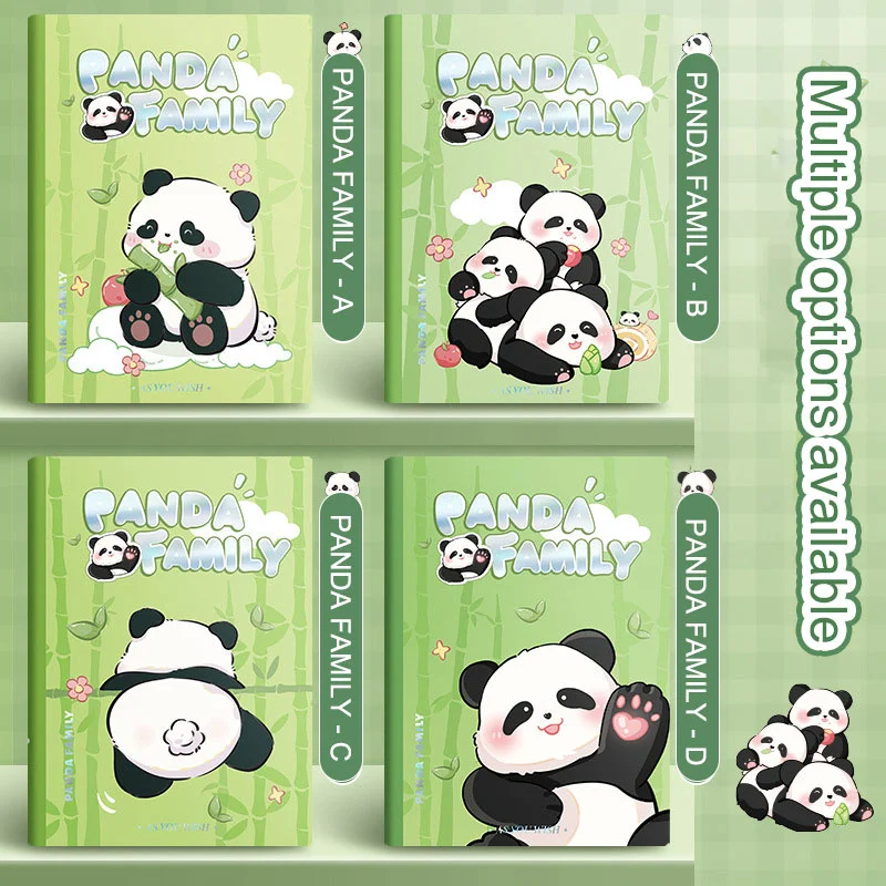 Panda Família Pocket Book, A7 Mini Notebook, Hardcover Handbook, Student Blank Draft Notepad