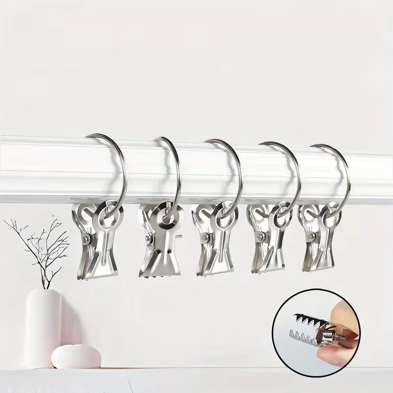 20Pcs Stainless Steel Curtain Clips With Hooks Shark Clip Hanging Clamps Window Curtain Hook Clips For Home Decoration Crafts