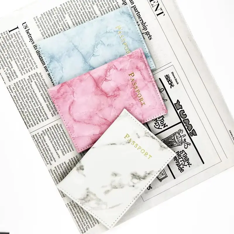 Marbling Passport Holder for World Trip Travel English PU Leather Passport Cover Case Sleeve with ID Credit Card Slot Protector