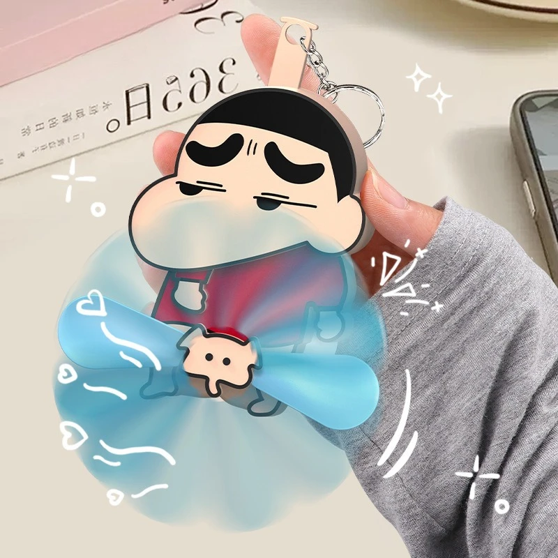 

Crayon Shinchans Creative Novelty Cartoon Mini Press Prank Handheld Fan Double-Blade Foldable Fan Keychain Portable Cute Fan