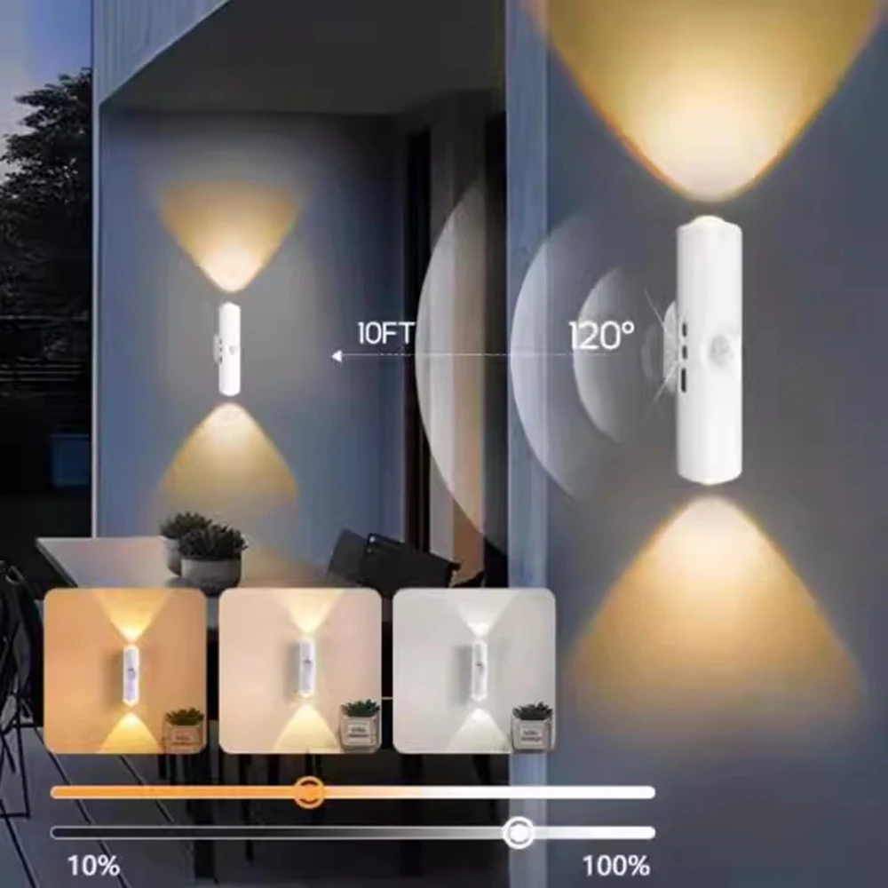 Motion Sensor Double-head Wall Light Smart RGB Magnetic Night Light Rechargeable Spotlight for Bedroom Closet Garden Room Decor