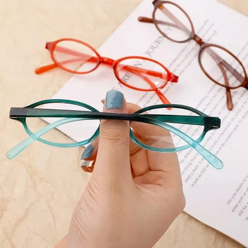 Y2K Retro Oval Glasses Women Girls Red Green Frame Glass Eyewear Decorative Computer Anti-blue Eyeglasses with Seaside Driving