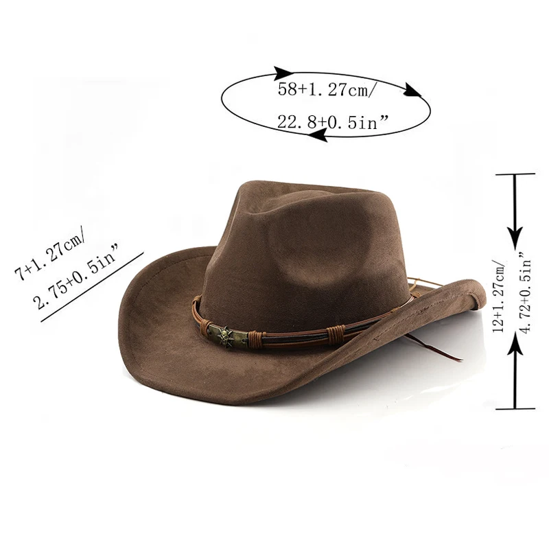 Wildleder Western Cowboy Hut für Männer Frauen Vintage gerollte Krempe Filz Jazz Hüte Outdoor Reise Ritter Hüte – Detail 2