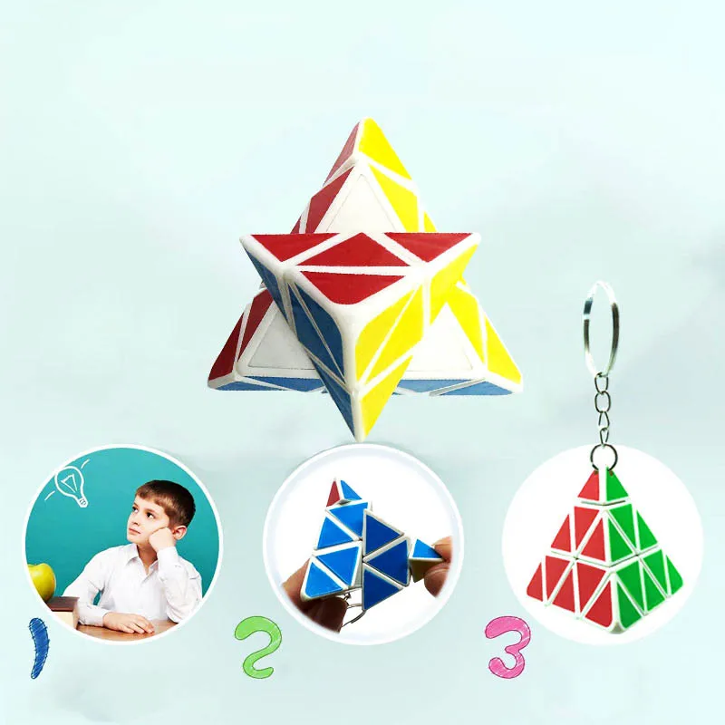 5Pcs 미니 3D 입체 기하학 3 단계 손가락 마법의 큐브 키 체인 펜던트 어린이 스트레스 릴리프 매직 큐브 장난감 선물