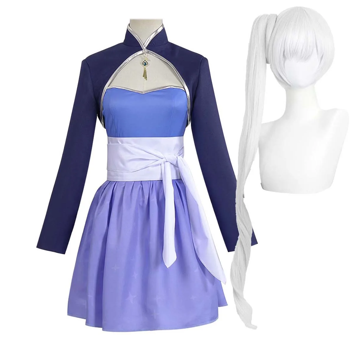 

Women Halloween Performance Anime RWBY Ice Queen Weiss Schnee Cosplay Blue Dress Costume Or Wig
