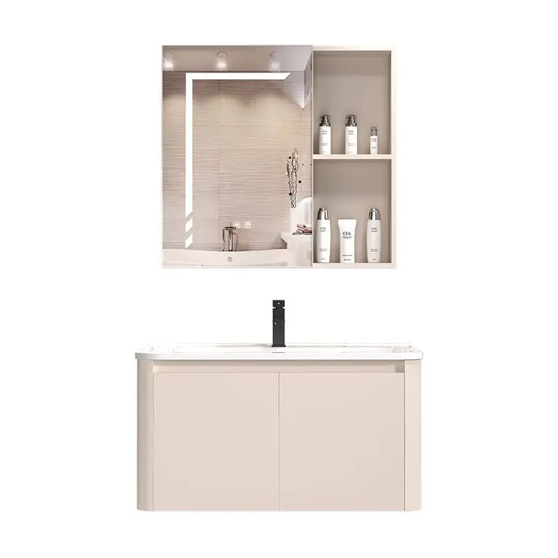 

Cream rounded corner bathroom cabinet ceramic integrated basin washbasin countertop integrated washbasin cabinet combined washba