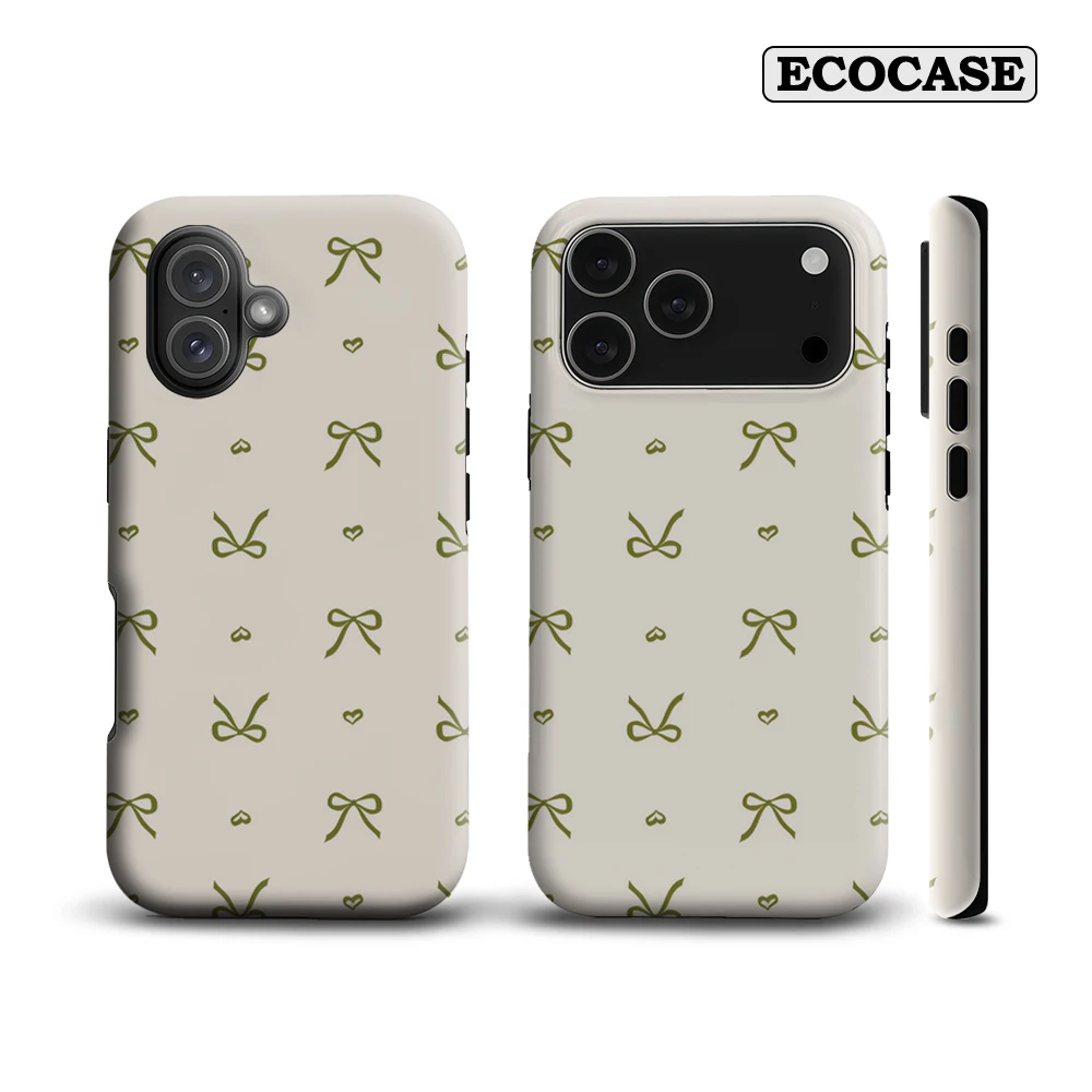 Pale Sage Bow & Heart IPhone 17 Must-Haves Handyhülle für IPhone 17 16 15 14 13 12 Pro Max Plus Doppelschichtige Rückseite