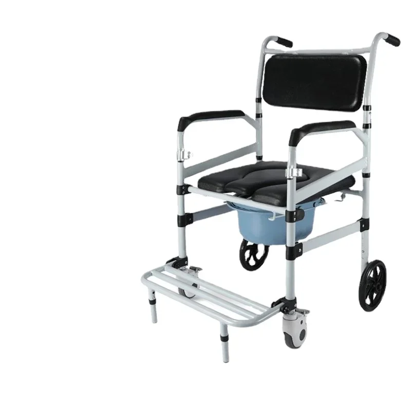 Elderly toilet chair with wheels reinforced anti slip,foldable household mobile toilet disabled elderly shower chair with wheels