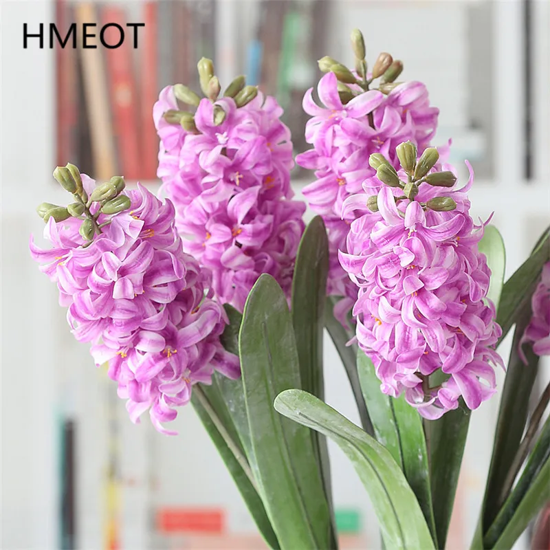 3D Artificial Flower Feel Hyacinth Single Branch With Leaf Potted Green Plants Fake Floral Home Decoration Wholesale Photo Props