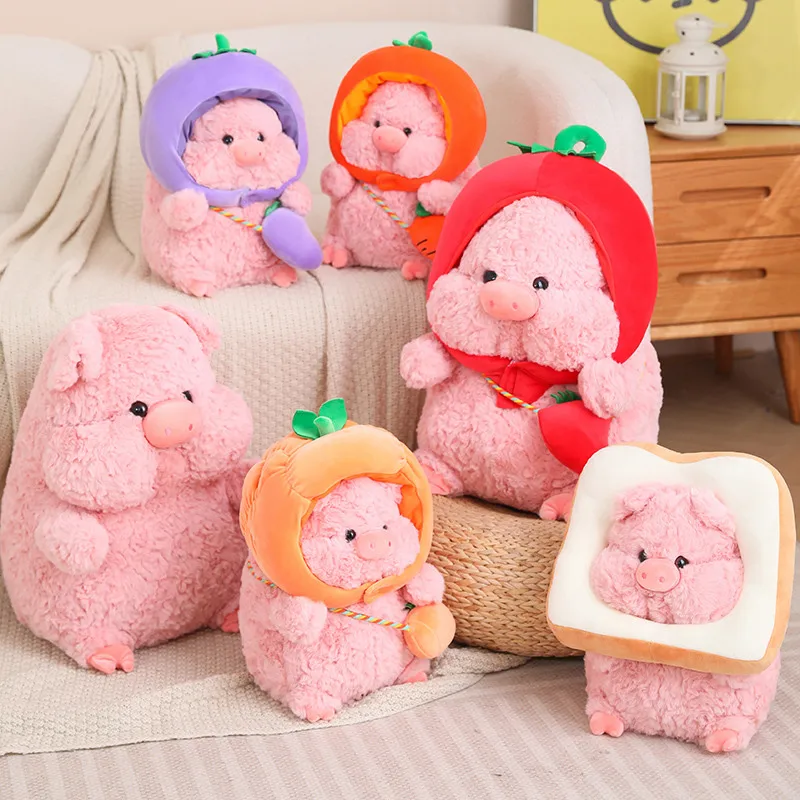 32/45cm Vegetables Hat Pig Plush Toy Simulation Pig With Bread Carrot Eggplant Pumpkin Stuffed Animals Birthday Gift