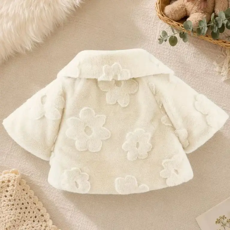 Children Winter Cute Coat Sweet Flowers Kids' Wear Toddler Adorable Bow Baby Girl Plush Clothes 0-3 Y Infants Soft Warm Clothing