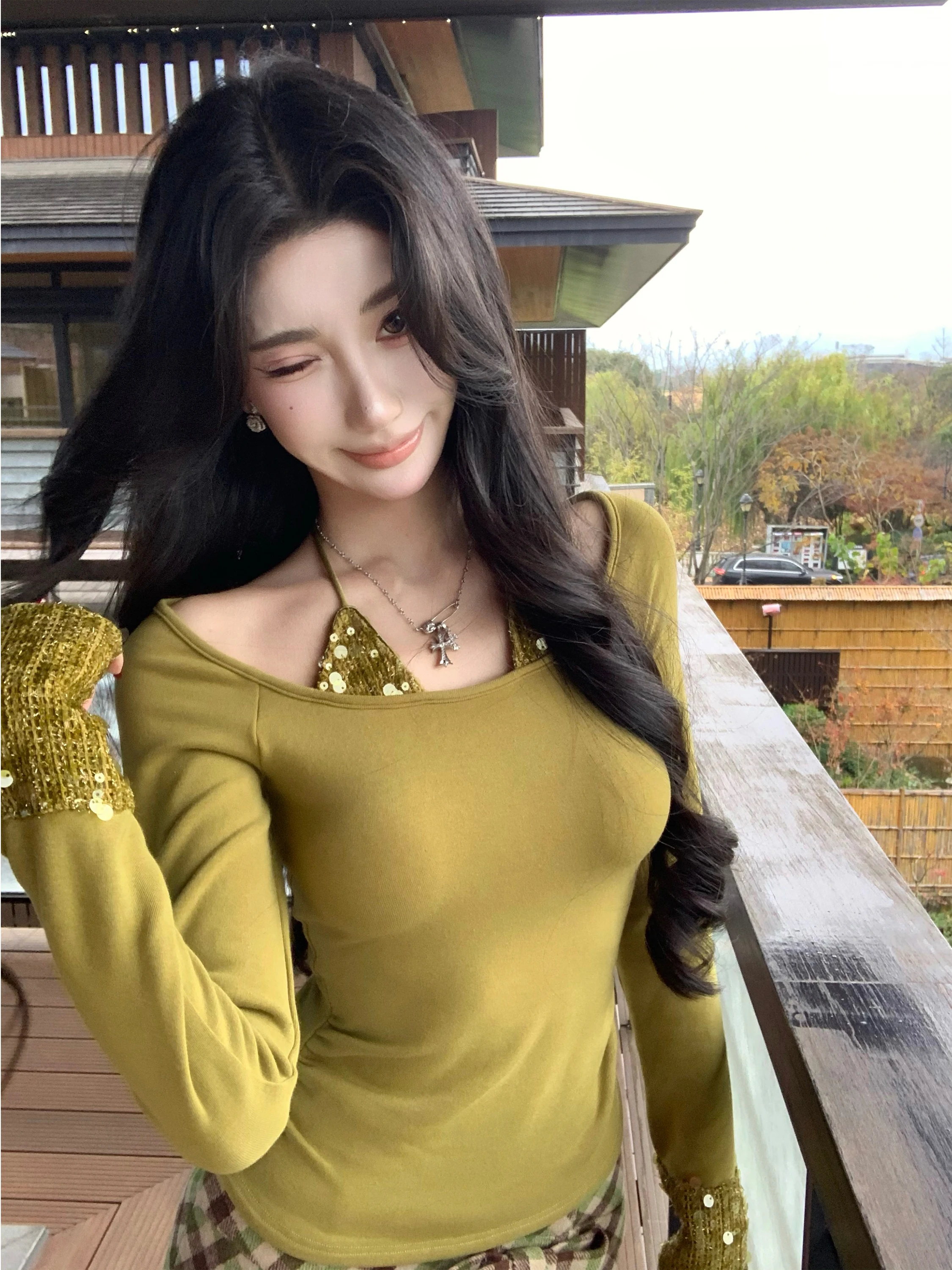 

Женский вязаный топ Barb Chill на одно плечо, зимний, сексуальный, с блестками, облегающий, с вырезом хенли, укороченный, однотонный