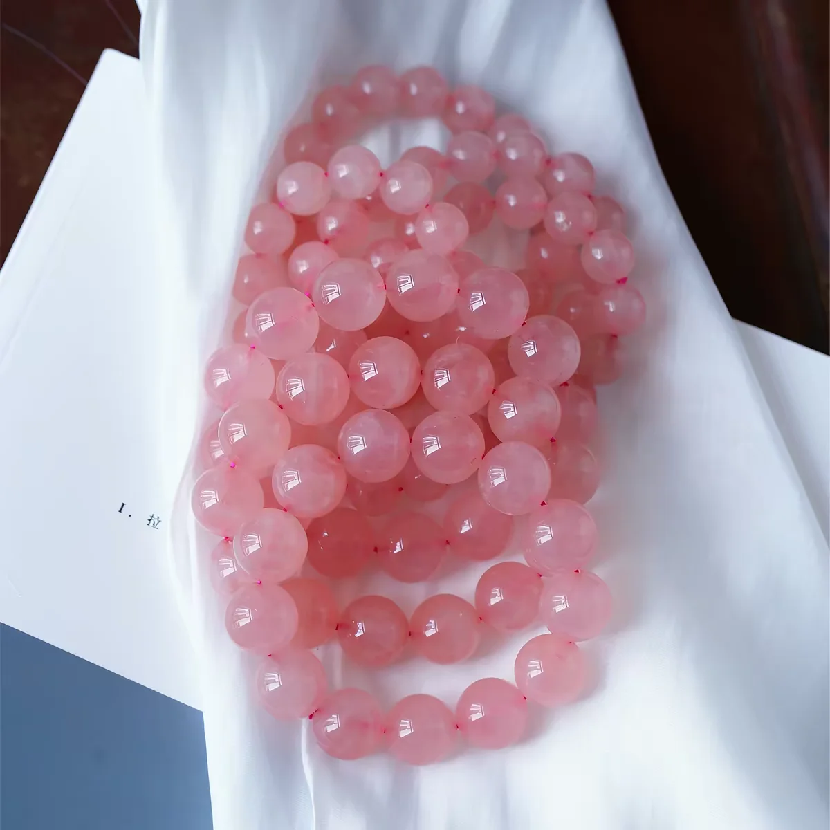 Natural Pink Rose Quartz Clear Round Beads Bracelet 16mm Madagascar Stretch Woman Crystal Bangle AAAAA