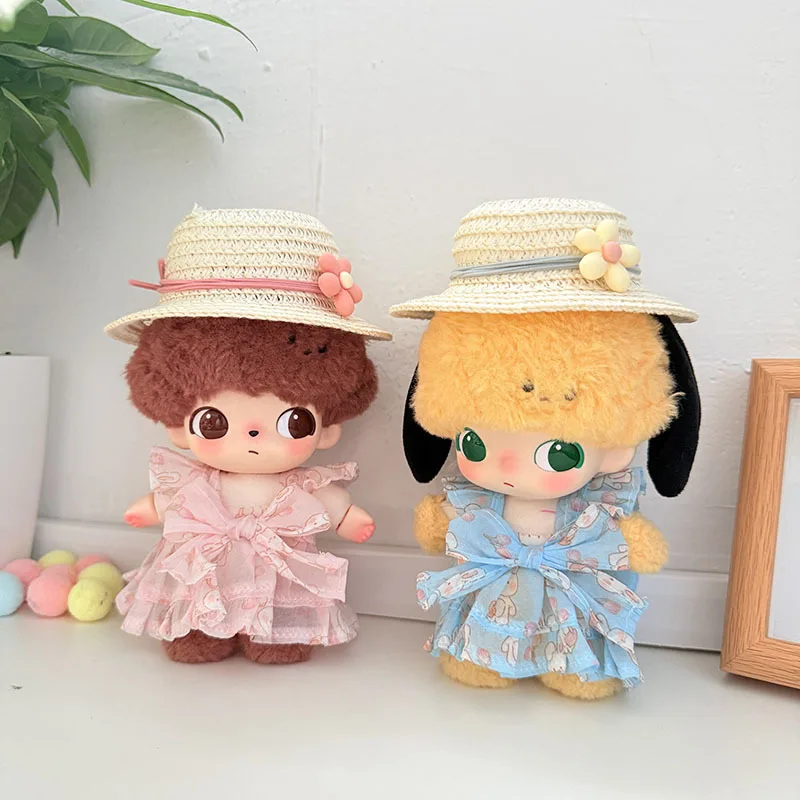 

Clothes For DIMOO WORLD/ Labubu 1st-3rd Gen 15/17cm Sweet Floral Lace Dress With Bowknot And Straw Hat Couple Outfits