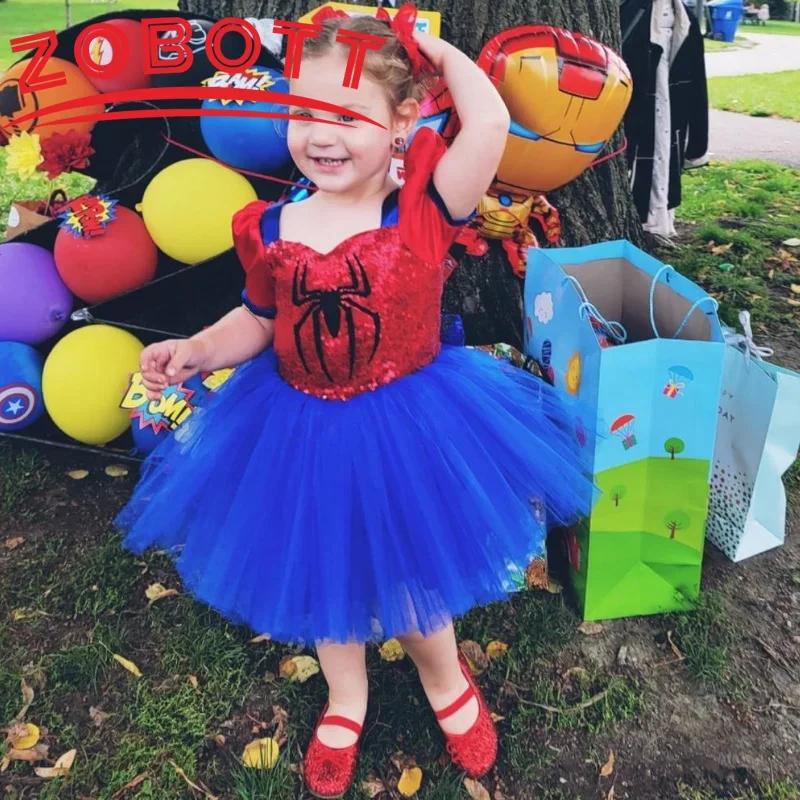 QQ8 Costume di Halloween per Ragazza Popolare Spider-Man Ragazze Abito da Principessa Abito in Maglia con Maniche a Soffio Prestazioni per Bambini Puff Sk5Lk¥