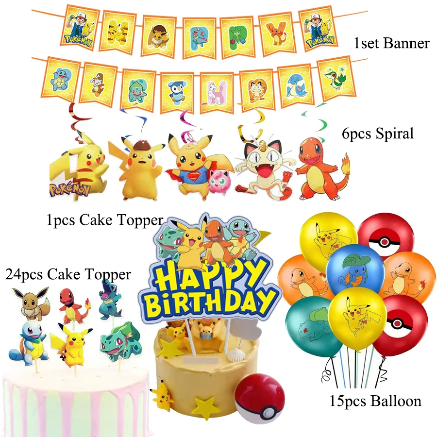 Pokemon Pikachu Party-Dekorationsset: Pappbecher, Teller, Servietten, Tischdecke, Geburtstagszubehör, verschiedene Ausführungen verfügbar