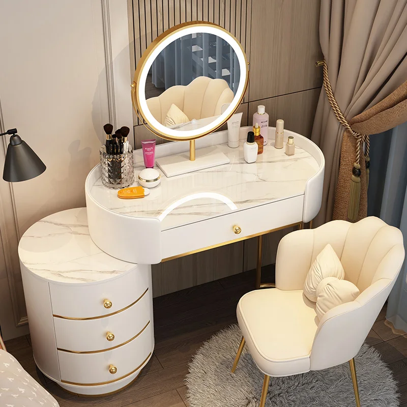 Luxury Led Mirror Dressing Table Gold Nordic Bedroom Storage Dressing Table Set Woman European Penteadeira Princess Makeup Stand