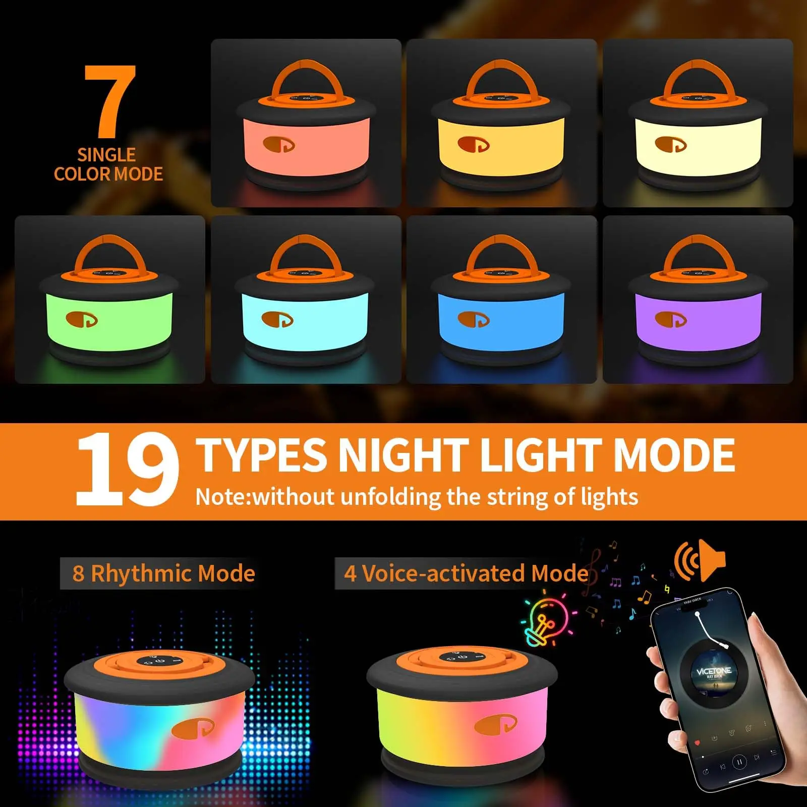 Camping String Lights, 3 in 1 Upgraded Retractable RGB Outdoor String Lights with 19 Lighting Modes,Quick 30s Recovery