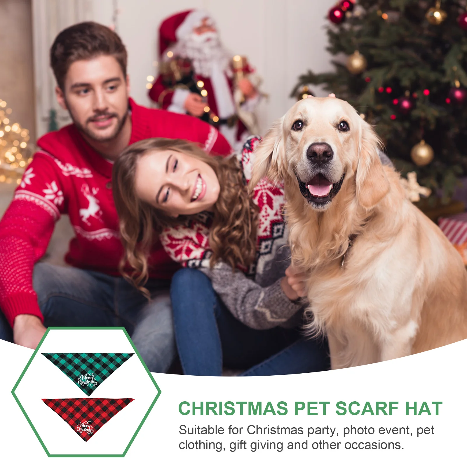 

2Pcs Dog Christmas Scarves Plaid Cotton Triangle Bibs Festive Pet Supplies Xmas Dog Bandanas Holiday Photo Props