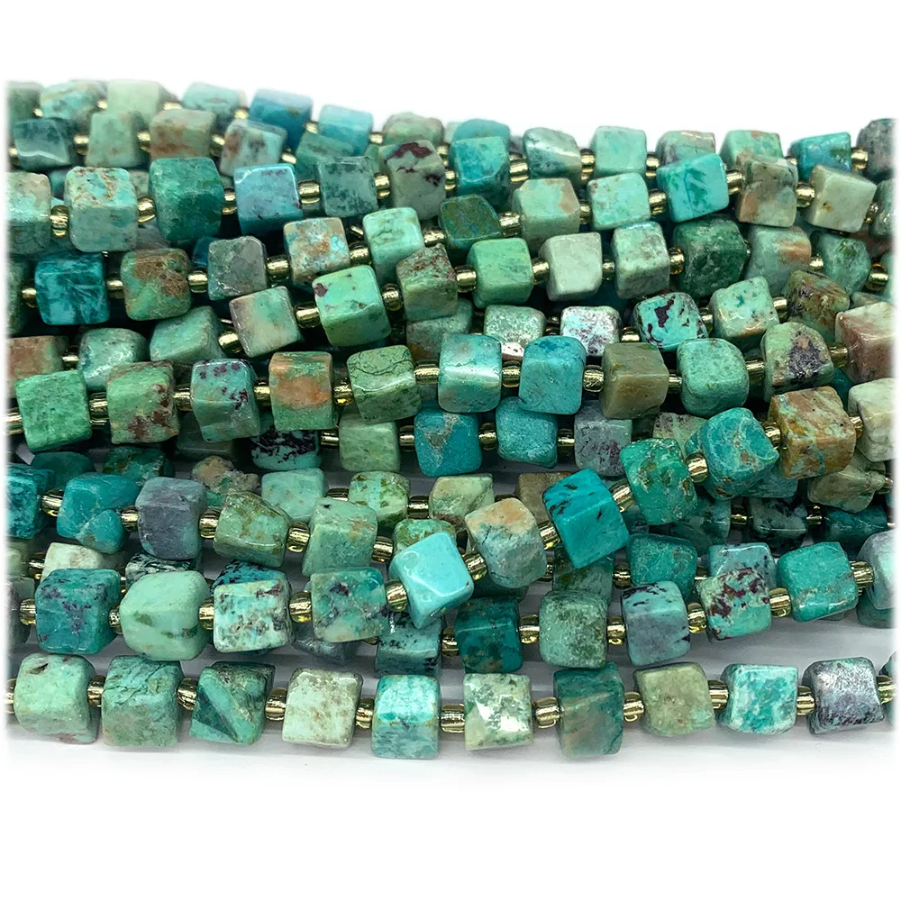 Veemake Natural Blue Turquoise Free Form Cube Loose Beads For Jewelry Making 08283