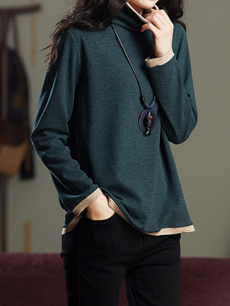 Max LuLu 2022 Turtleneck Loose Long Sleeve Tee Shirt Women Casual Green Tops Female Clothes Solid Color Basic Winter T-shirts