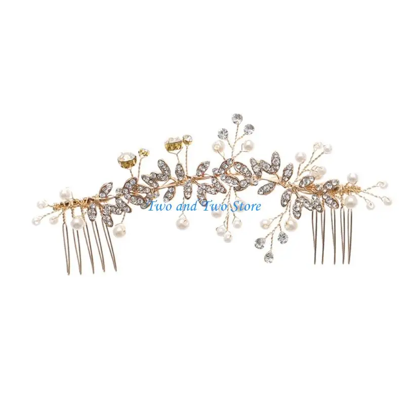 HX6F Luxurious Rhinestones Pearls Hair Comb Bridal Tiaras Hair Pin For Bride Wedding