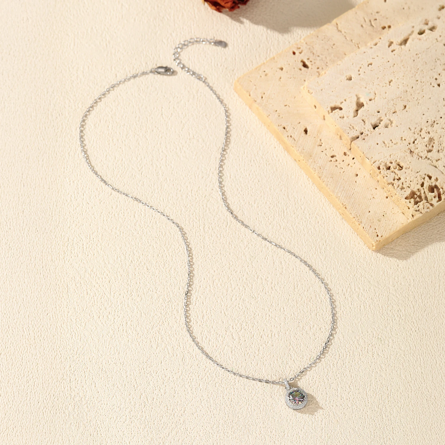 Women's 1CT Multicolor Round Moissanite Pendant Necklace, 925 Silver