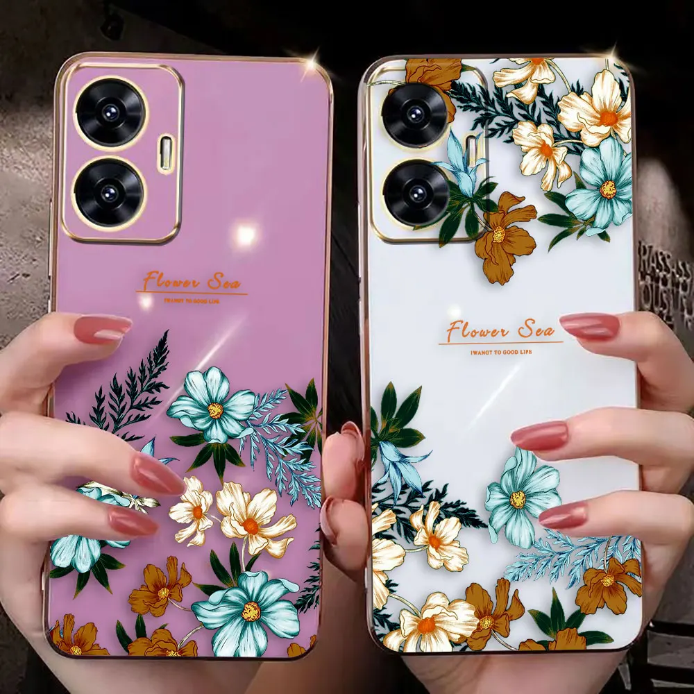 

Cover Smooth E-TPU Phone Case Realme GT 2 NEO3 MASTER 7 8 8I 9 9I 10 11 PRO C21Y C30 C33 C35 C53 C55 Case Beautiful Retro Flower