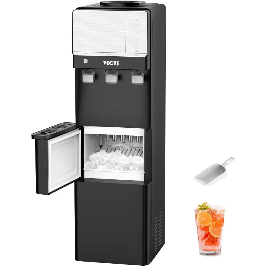 موزع مياه ساخن وبارد مع صانع الثلج 27 رطلًا لصنع الثلج اليومي وقفل أمان للأطفال ومتوافق مع زجاجات 3 أو 5 جالون