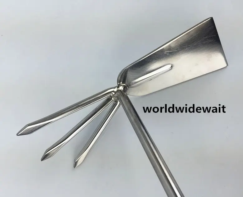 Stainless Steel Double Head Hoe & Three Jaw Rake Garden Tool