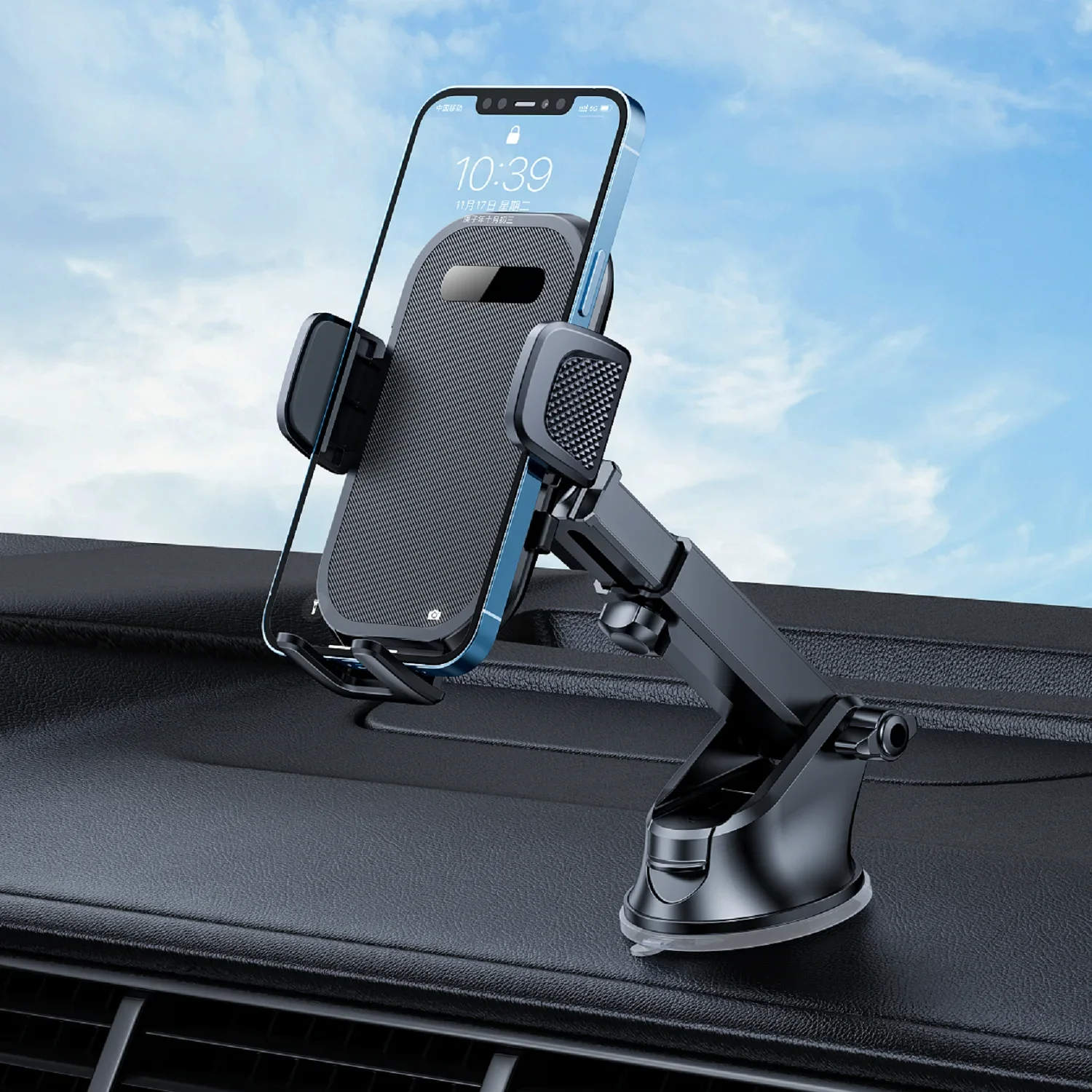 

Universal Vacuum Suction Cup Durable Car Phone Holder Dashboard Mount 360°Rotation with Extension Clip Hold for All Phones & GPS