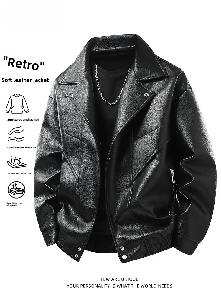 

TUCANO Men's Retro American Sle Leather Jaet Motorcycle Coat Spring Autumn Faionable Cool Collar Long Sve Zipper