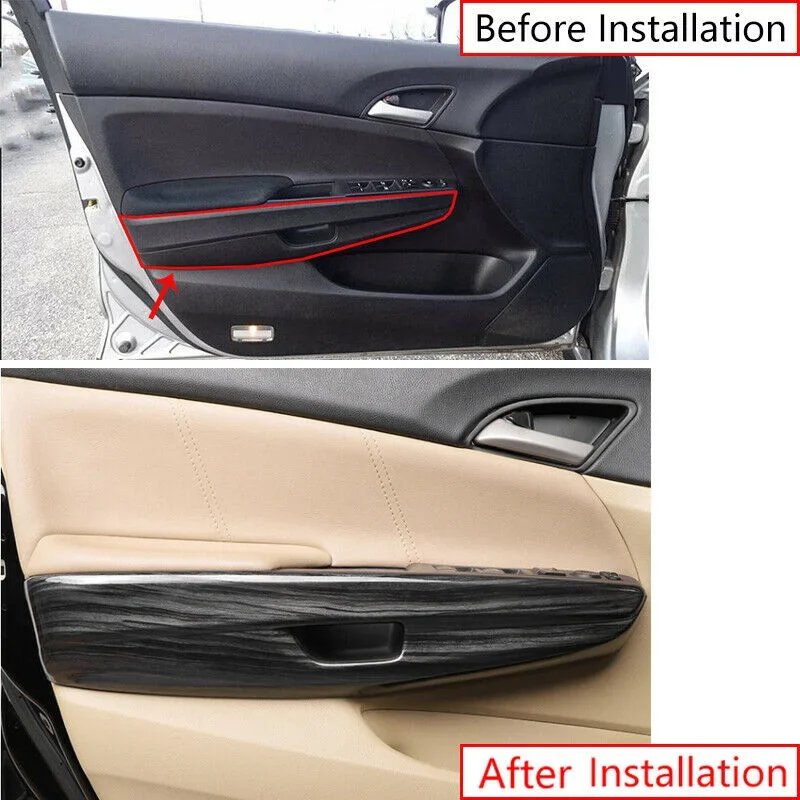 ABS Black Wood Grain Inner Door Handle Panel Strip Trims For 08-12 Honda Accord