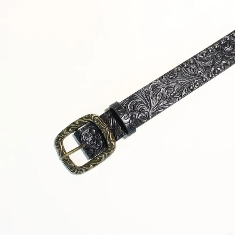 Wide Embossed Belt for Women with Multi-Hole and Casual Y166
