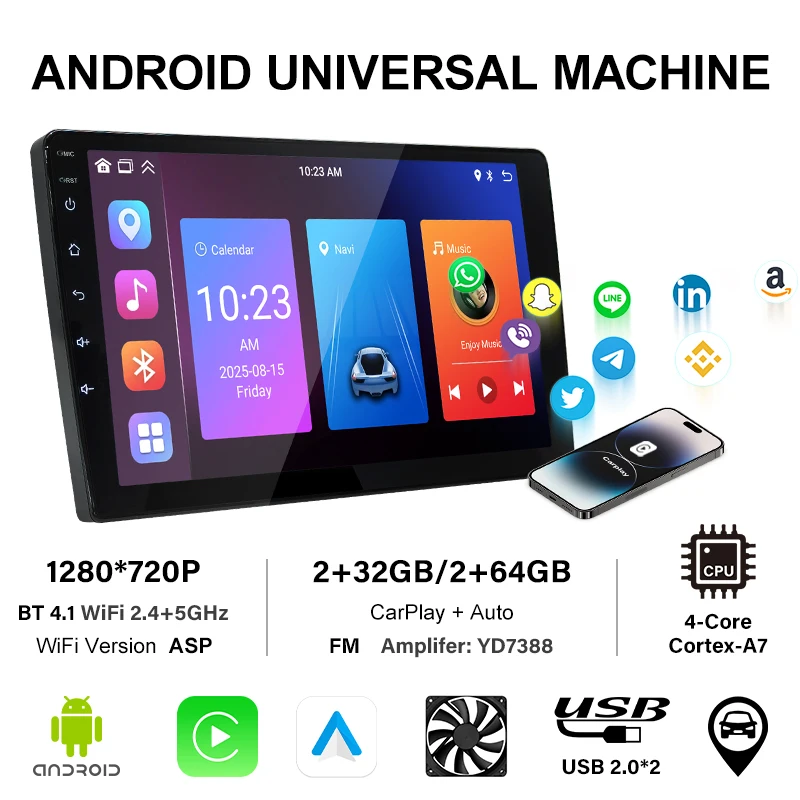 Factory Supply Android Car Multimedia Player 8227 Chip 2DIN 1280x720 HD Touch Screen BT WiFi Split Screen USB GPS Mirror Link