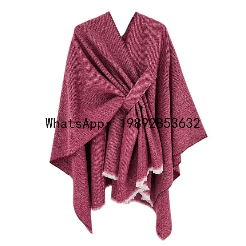 

Floral autumn and winter slit imitation cashmere shawl fashion single color cloak plain cloak cloak