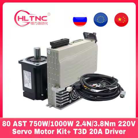 80 Flange AC Servo Motor 220V 750W 1000W 2.4Nm / 3.8Nm + Driver T3D-L20A-RABN with 3m Cable For CNC Machine