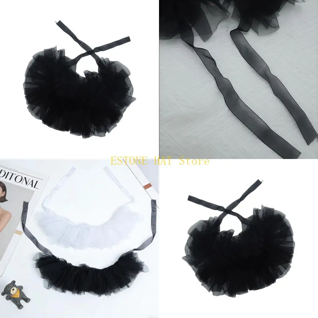 

49MF викторианский многослойный тюлевой воротник с рюшами, элегантный кружевной съемный воротник для женщин