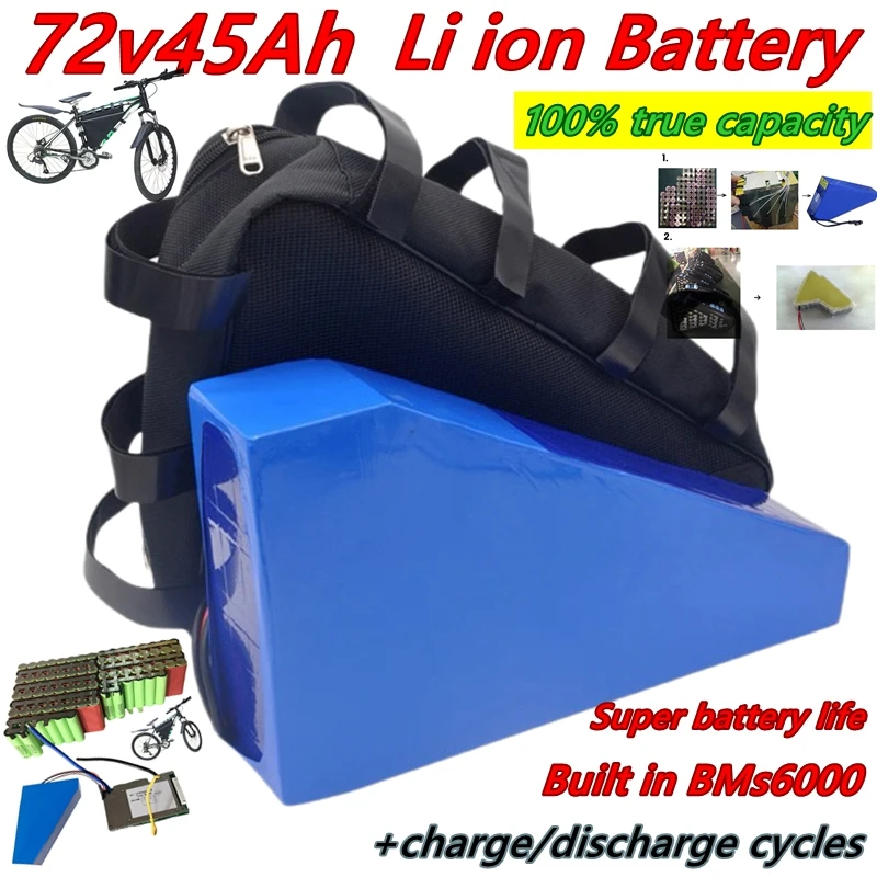 

72V 45Ah 20S Lithium Ion Triangle Battery BMS for 5000W 6000W Mountain Bike Scooter Motorcycle with 10A Charger