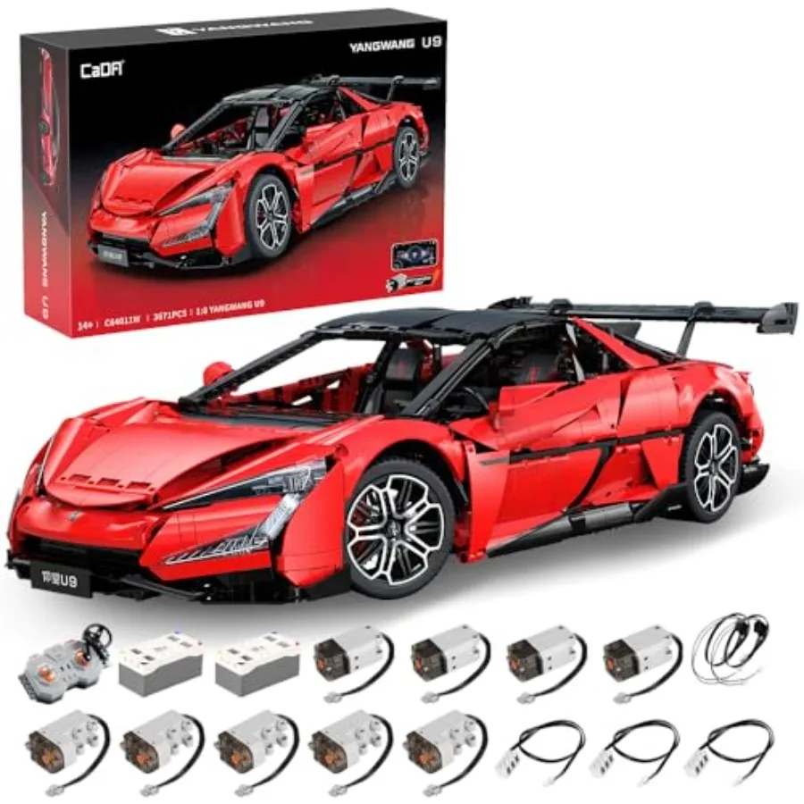 

U9 super car brick set for adult collectors: aluminum alloy body, matte black finish, U-turn function and dynamic dancing featu