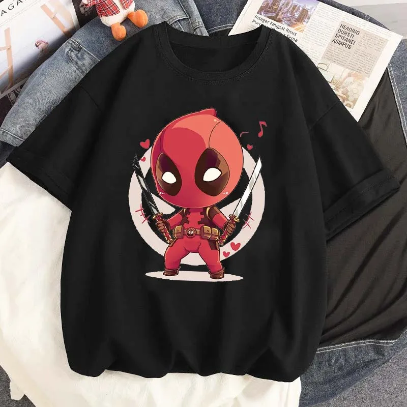 Funny Marvel Deadpool Graphic Printed T Shirt Summer Women Casual Vintage Short Sleeves O-Neck T-shirt Streetwear Harajuku Tees