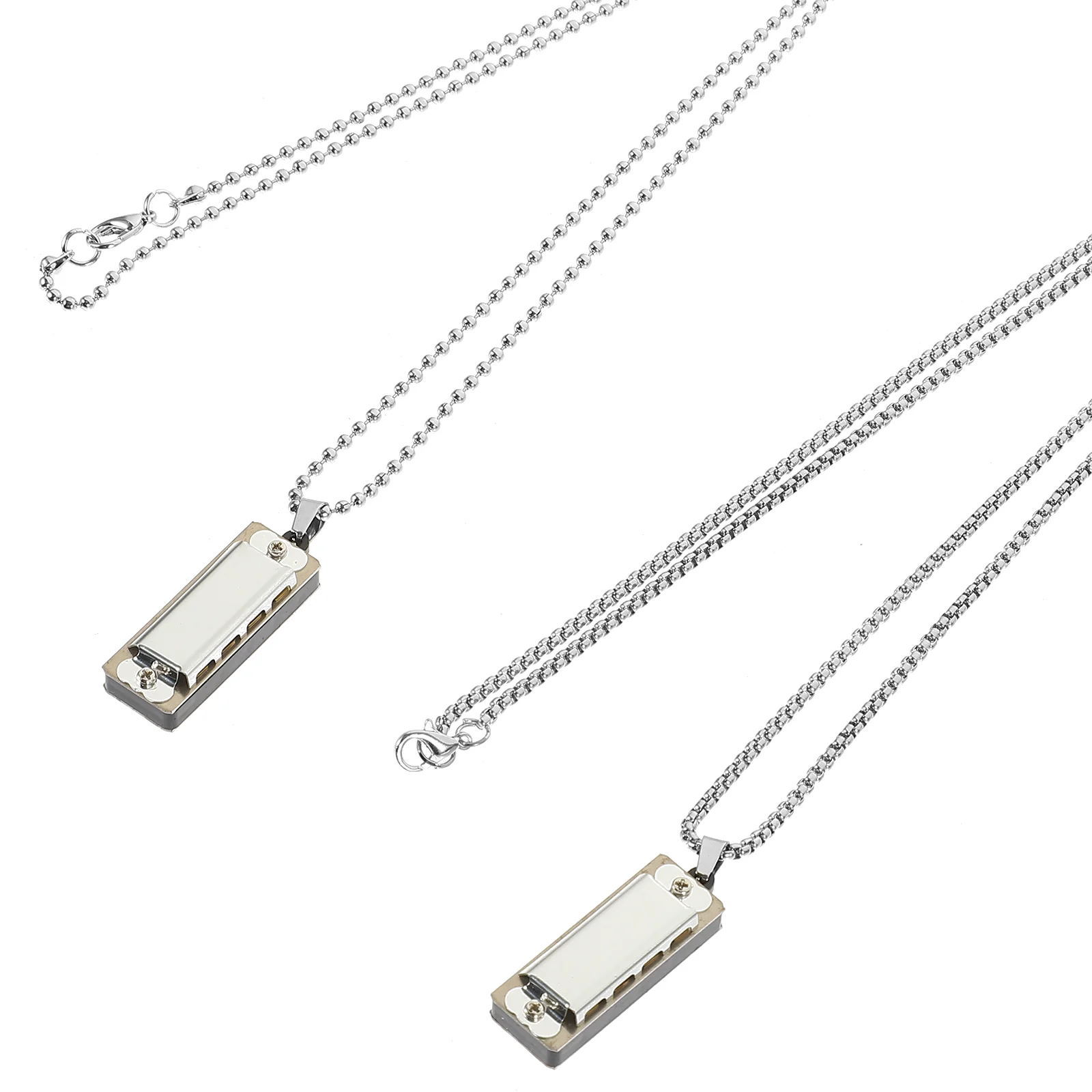 

2 Pcs Harmonica Necklace Mini Instrument 329 Round Bead Chain 329 Snake Bone Chain Chromatic Key Child Gift Musical Toy Pendant