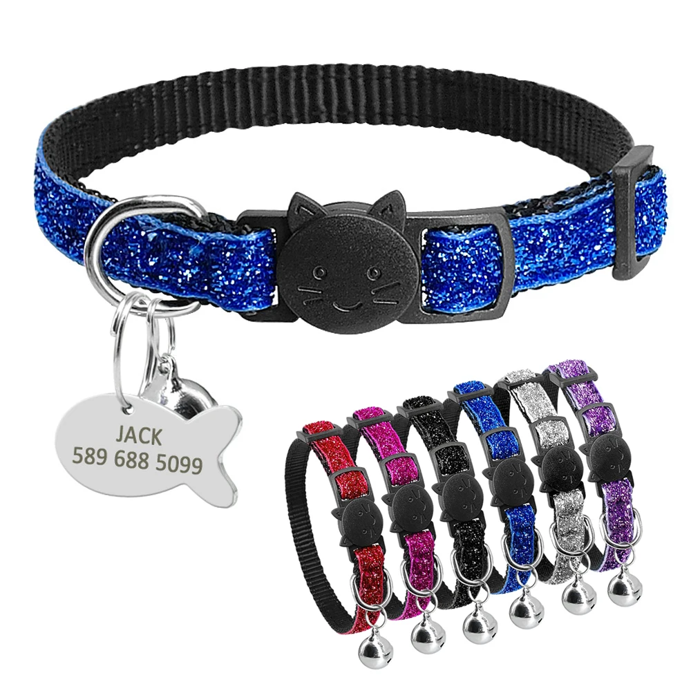 Collier de chat personnalisé à dégagement rapide, colliers pour chiots et chatons, collier d'étiquette d'identification de chats personnalisés avec cloche, cadeau pour petits chiens de compagnie