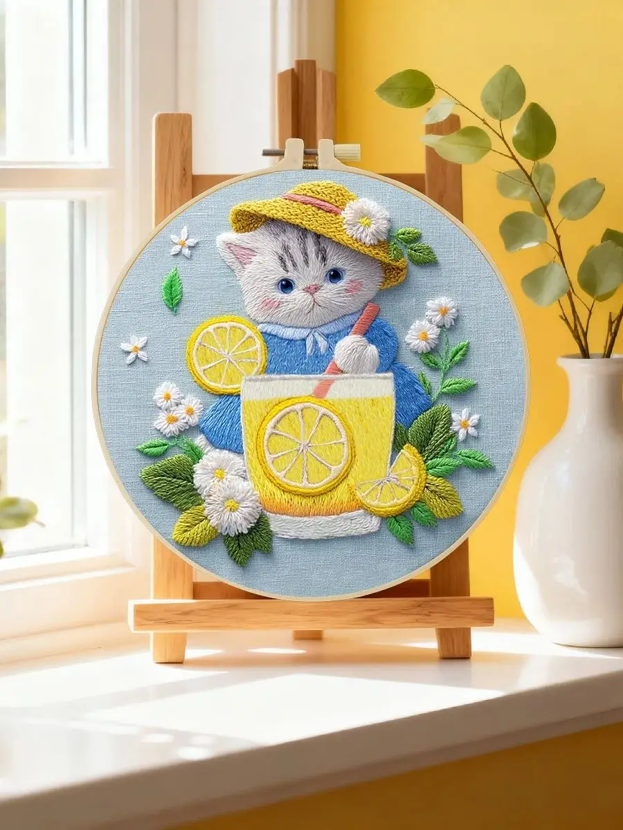 1 Stück 20X20CM/15X15CM 7,87/6,3 Zoll Katzen-Stickerei-Starter-Kit DIY-Kit DIY-Stickerei-Set Handarbeiten Nadelkunst Heimdekoration – Detail 6