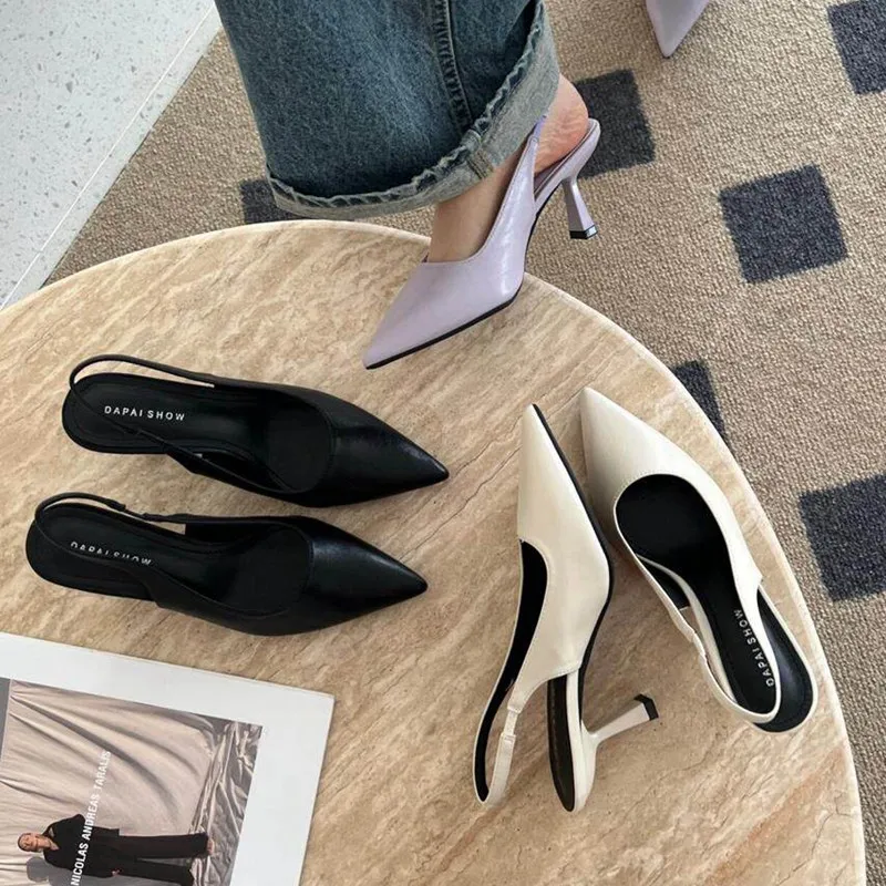 2026 Spring Slingback Sandals Low Heel Pumps Shoes Women Elegant Kitten Heel Mules Pointed Toe Wedding Party Shoes zapatos mujer