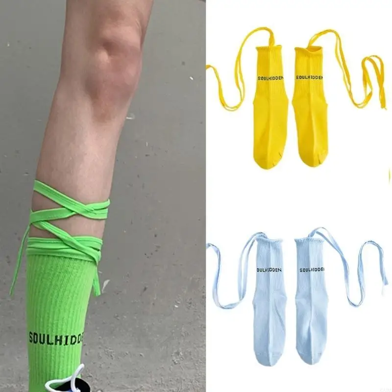 

1 пара женских модных ремней носки телят, расчесываемые хлопковые флуоресцентные буквы, бинты средней трубки 6xda