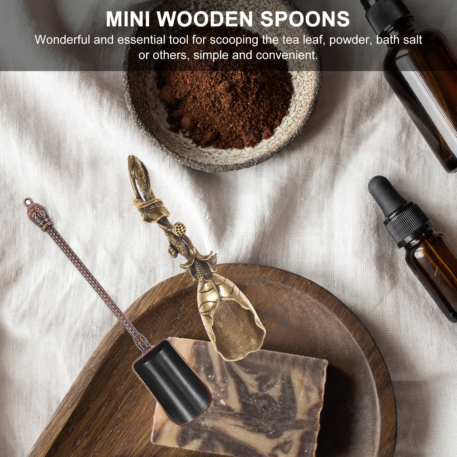 

1pc Copper Tea Scoop Mini Spoon Lotus Style Pure Metal Spice Scooper For Kitchen Bath Salt Home Restaurant Tea Accessories