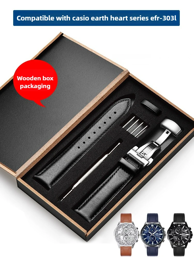 حزام ساعة نسائي من الجلد مناسب لسلسلة Casio Earth Heart EFR-303L EFV-540 حزام رجال الأعمال #2