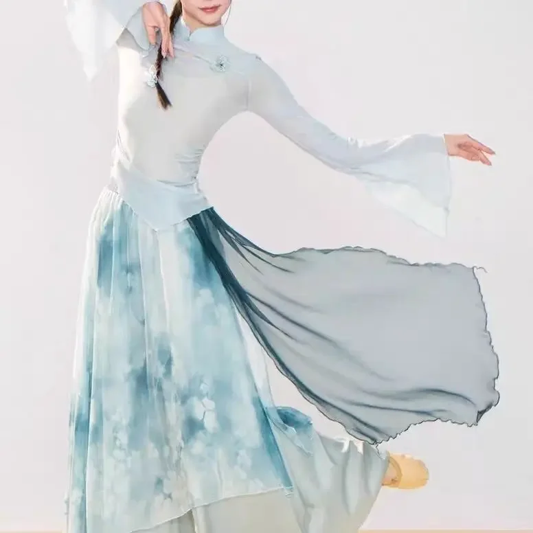 

Классическая танцевальная одежда, платье с рифмами, платье в китайском стиле, танцевальное платье, сетчатый комплект, костюм для китайского танца в этническом стиле